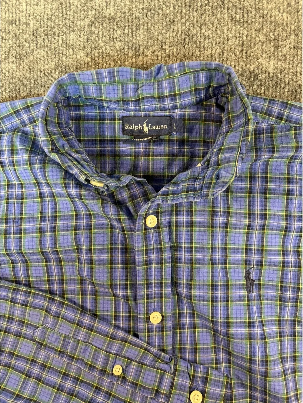 Polo Ralph Lauren Blue Long Sleeve Button Up Collared Shirt youth Large Plaid